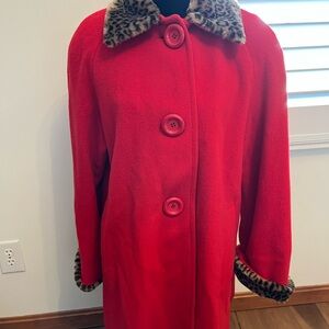 The Limited Vibrant Red Cape with Animal Print Details